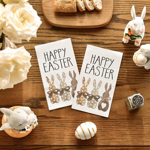 100 Easter Disposable Paper Decorative Guest Napkins, Easter Bunnies Hand Towel for Party Lunch Dinner Kitchen Bathroom