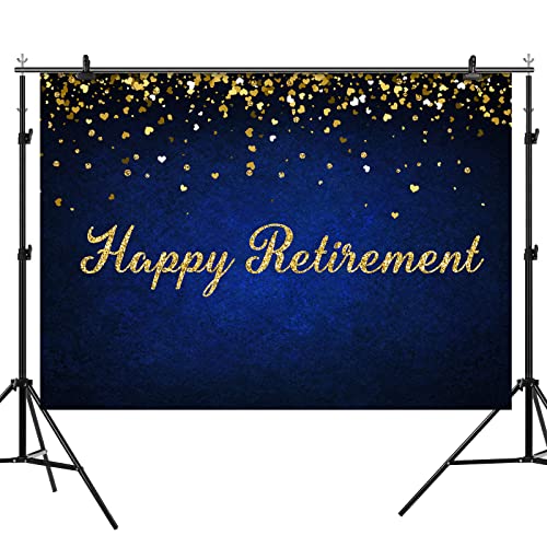 Happy Retirement Backdrop Royal Blue Backdrop with Golden Glitter Dots - 7x5ft Photo Booth Banner for Party Decorations