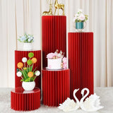 Cylinder Stands For Party 5Pcs Round Pedestal Stand Foldable Cardboard Columns Cylinder Tables For Parties Baby Shower Birthday Wedding Pillars Display Decoration (Red,5Pcs)