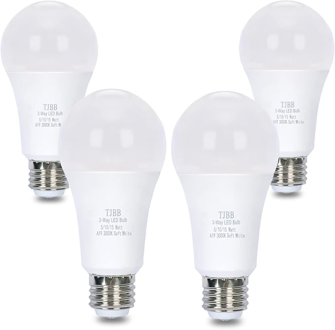 3 Way LED Light Bulbs 4 Pack A19 E26 50 100 150W Equivalent 3000K Soft White