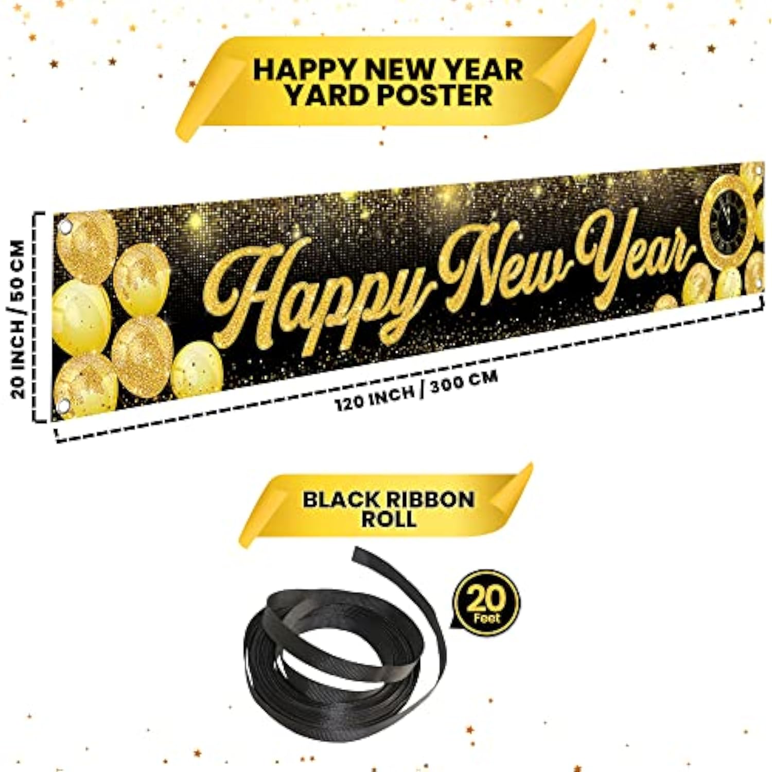 Big 120X20 Inch New Year Banner - Eve Party Supplies | 2025 Decorations