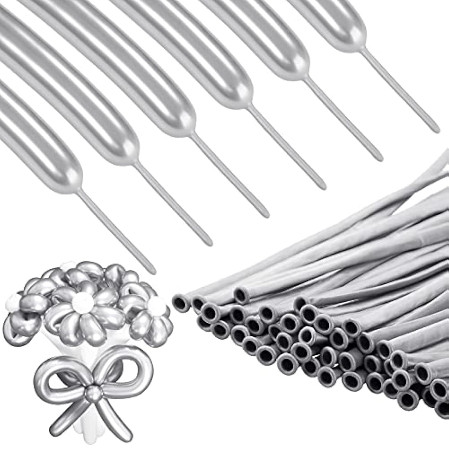 50-Pc Silver Metallic Twisting Balloon Set for DIY Party Decorations