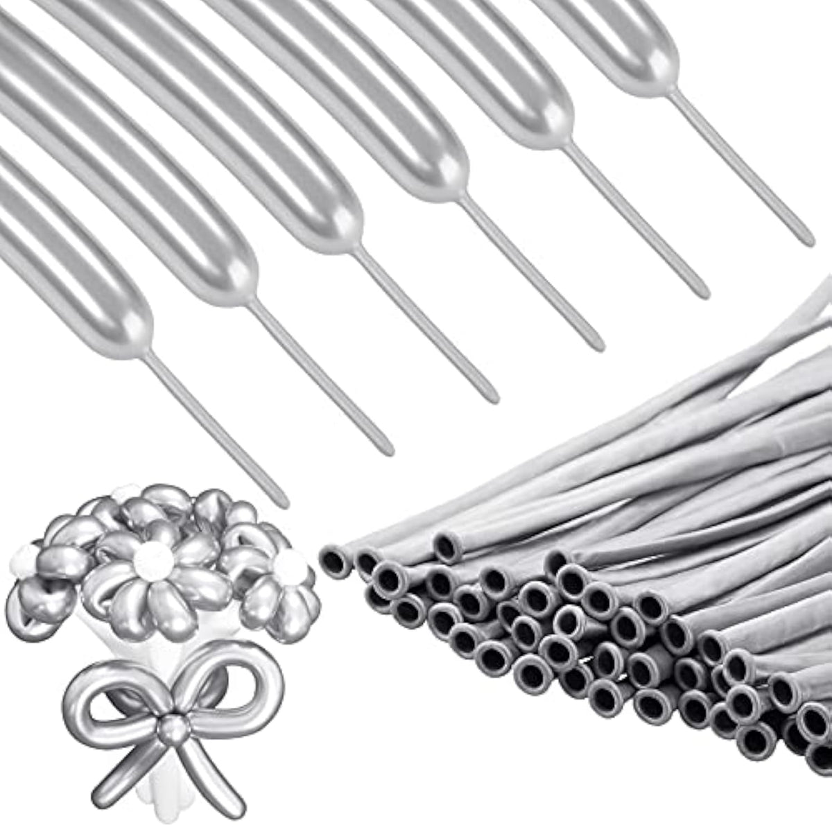 50-Pc Silver Metallic Twisting Balloon Set for DIY Party Decorations