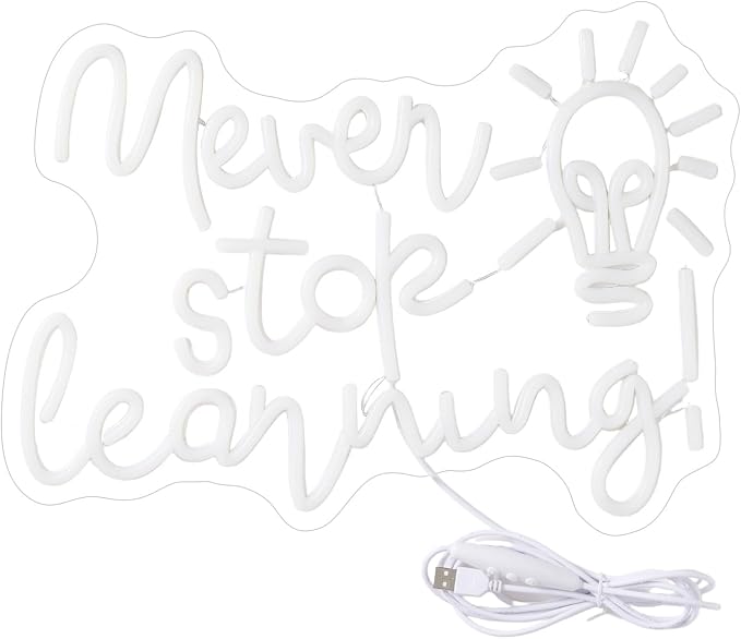 Never Stop Learning Neon Sign USB Dimmable LED Wall Light for Classroom Study Office Decor