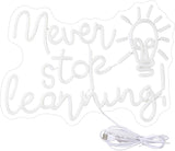 Never Stop Learning Neon Sign USB Dimmable LED Wall Light for Classroom Study Office Decor