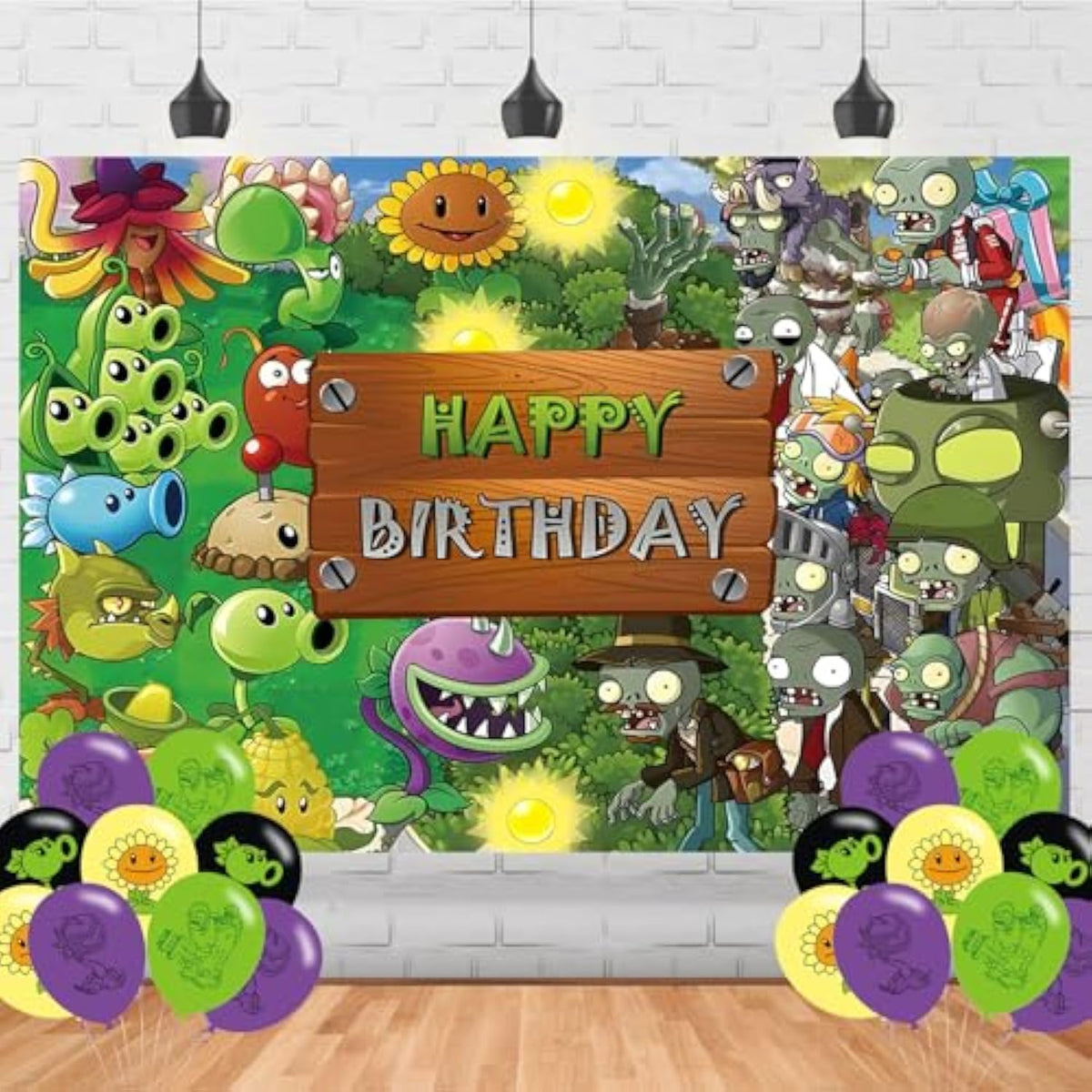 Pvsz Game Happy Birthday Backdrop The Zombie Game Banner Poster For Plants Game Theme Party Decorations Birthday Supplies Background Studio Shoot Photo Props Booth