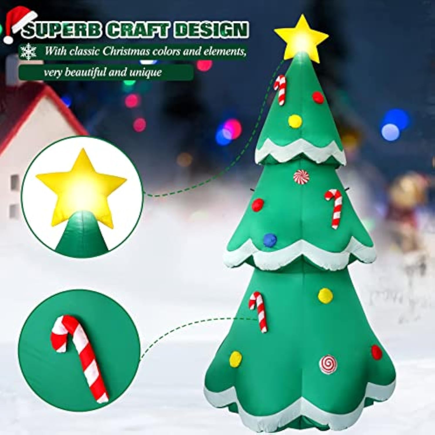 7 Ft Tall Christmas Inflatables Tree Decorations Outdoor, Blow Up Christmas Tree Yard Decor With Led Lights Star Treetop
