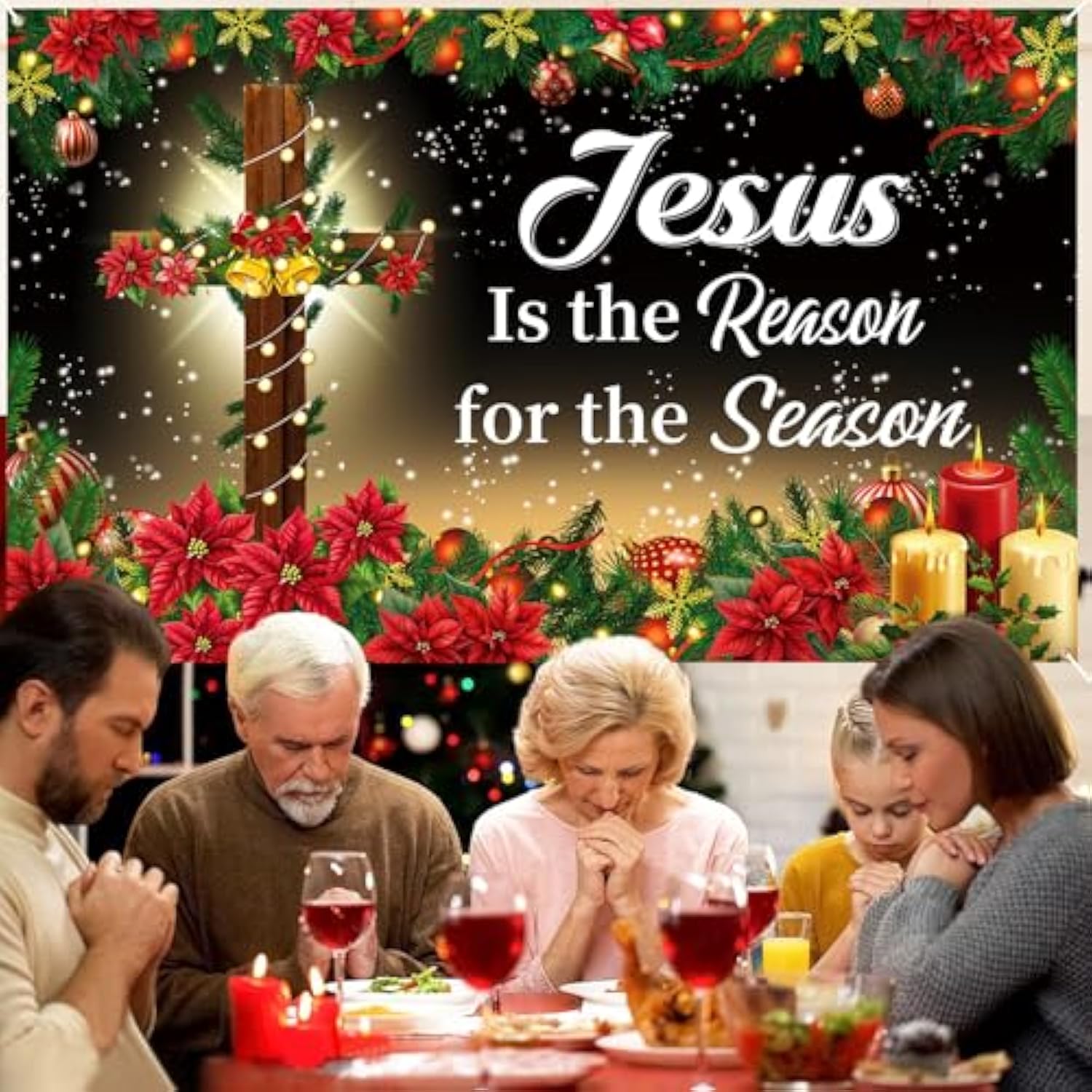 Christmas Religious Banner Decorations Jesus Is The Reason For The Season Backdrop Christmas Nativity Banner 71×43 Inch Holy Nativity Religious Xmas Photography New Year Party Decor
