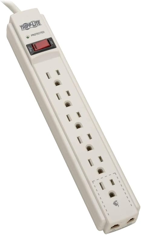 6 Outlet Surge Protector Power Strip 4ft Cord Tel Fax Modem Protection