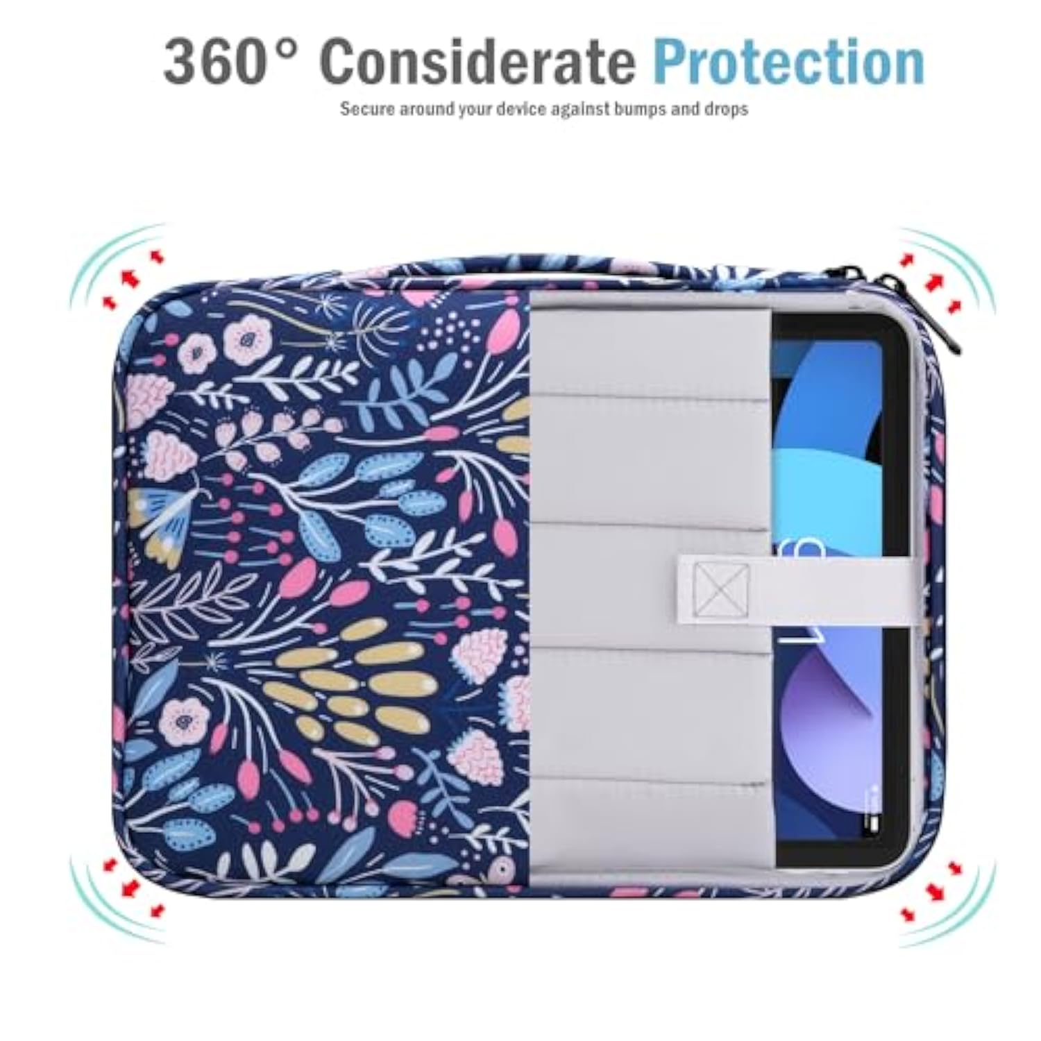 9-11" Tablet Sleeve For Ipad 11-Inch A16 2025, Ipad 10.9"/10.2", Galaxy Tab A9 Plus 11", Protective Bag With Pockets, Colorful Flower