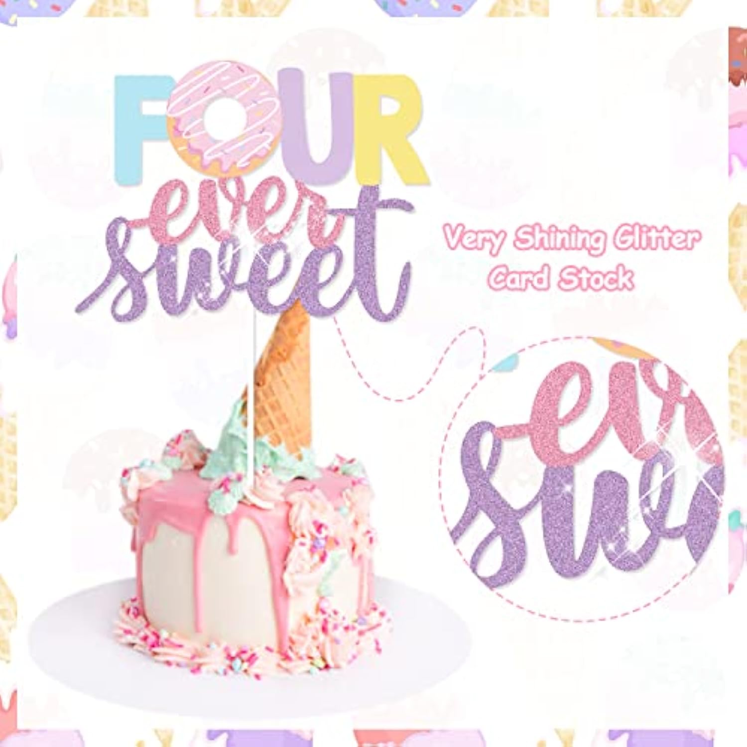 Four Ever Sweet Ice Cream Donut Birthday Party Decorations, Four Ever