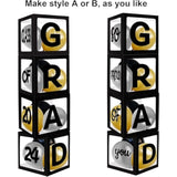 Class Of 2025 Graduation Decorations Black Graduation Balloon Box Kit, With Letters " Grad", So Proud Of You" And " Class Of 2025", Grad Party Decoration Supplies, With Black Gold Silvers Balloons
