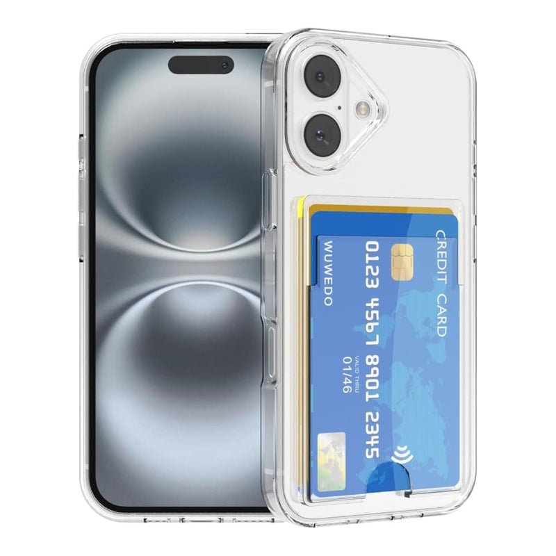 for iPhone 16 Clear Card Case - Hybrid Slim Fit Transparent Wallet Cover with Card Holder Slot