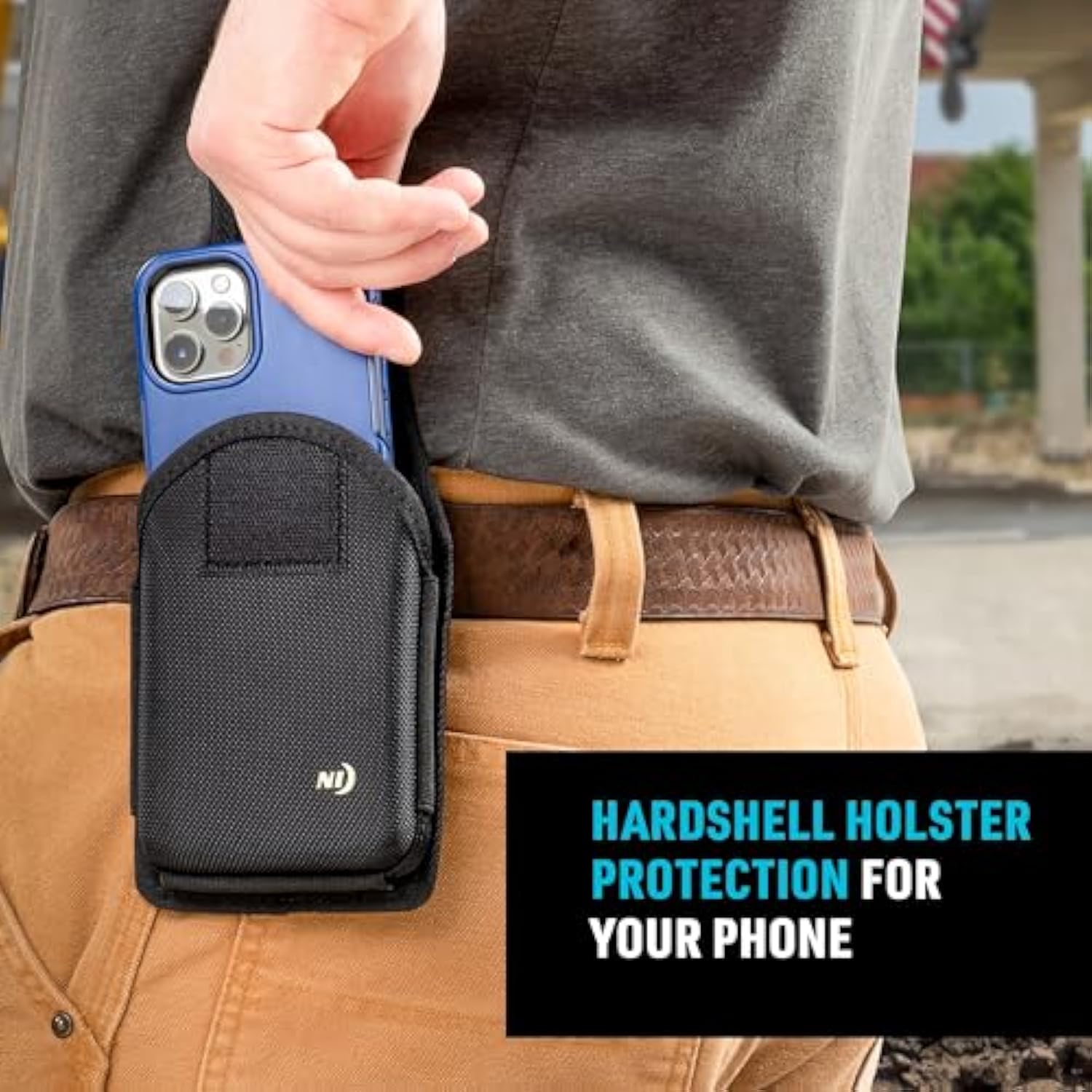 Nite Ize Clip Case Hardshell Universal Rugged Holster - Protective Phone Holder with Belt Clip - Holster for Men's & Women's Belts - Utility Belt Phone Pouch - XX-Large, Black