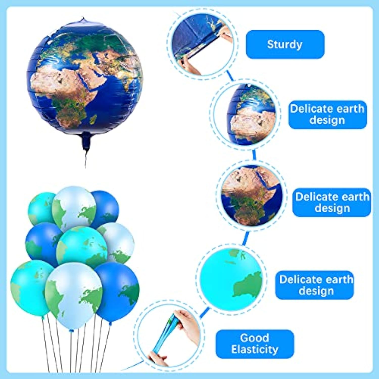 48 Pcs Globe Balloons, 8 Pcs 22 Inch And 40 Pcs 12 Inch World Map Planet Foil Latex Balloons For Earth Day Decorations, Travel Party Around The World Party Decorations