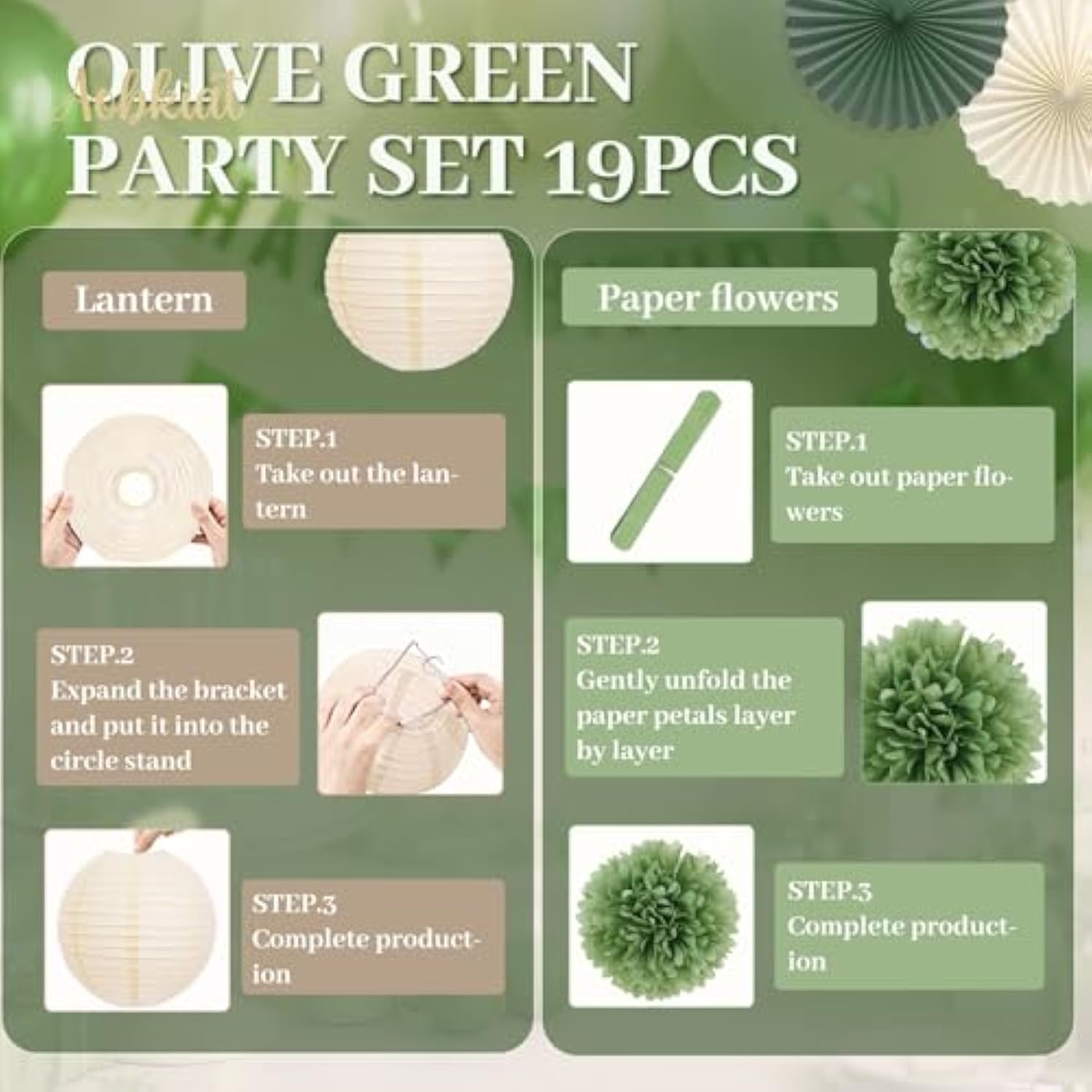 Sage Green Party Decorations Kit For Birthday,Paper Decor With Flower,Lantern,Party Garland,Streamers For Netural Baby Shower,Bridal Shower,Boho Wedding,Bachelorette,Woodland Theme Parties