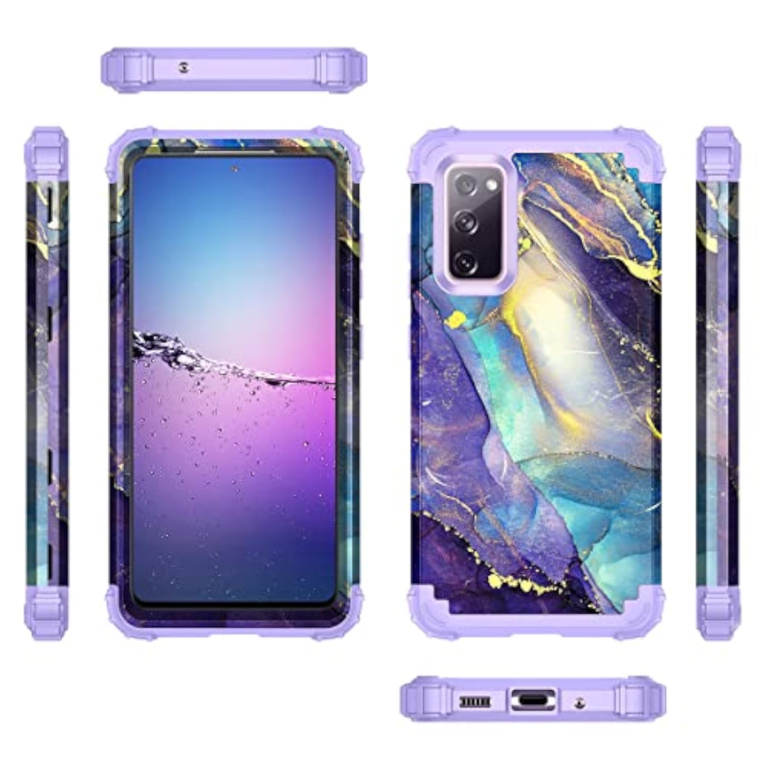 For Galaxy S20 Fe 5G Case,Three Layer Heavy Duty Shockproof Protection Hard Plastic Bumper +Soft Silicone Rubber Protective Case For Samsung Galaxy S20 Fe 5G,Purple