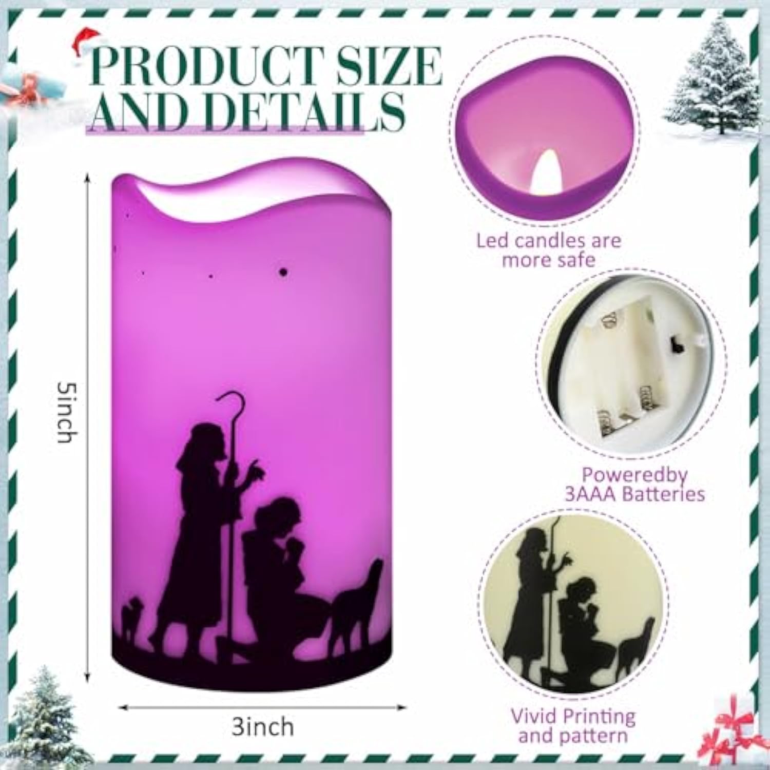 4 Pcs Advent Candles With Timer Battery Operated Led Flameless Christmas Pillar Candles For Church Home Wreath Holiday Decor