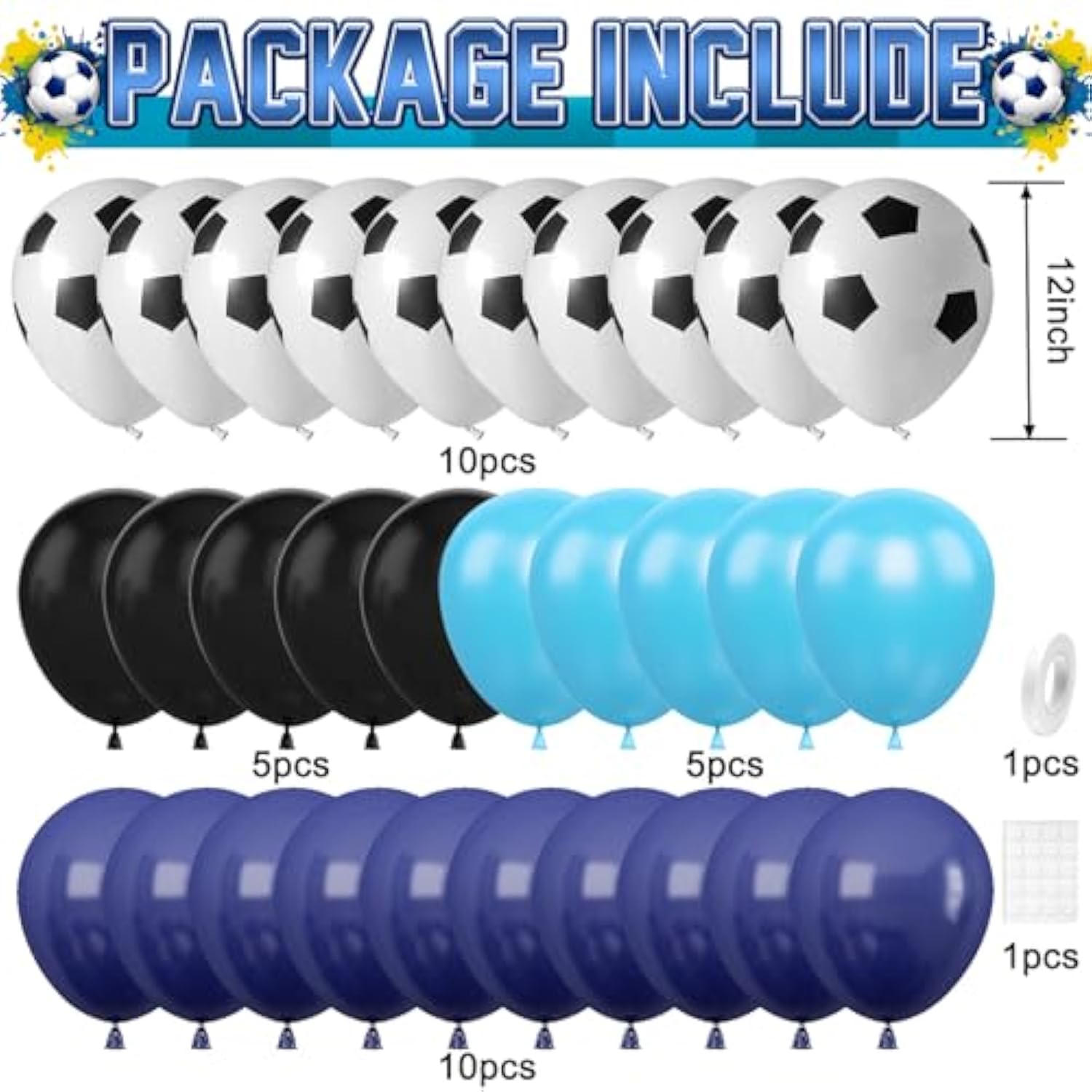 30Pcs Soccer Balloon Blue Black,Soccer Print Balloon Set,Football Birthday Decorations 12 Inch For Boys Kids Football Sport Theme Party Decorations
