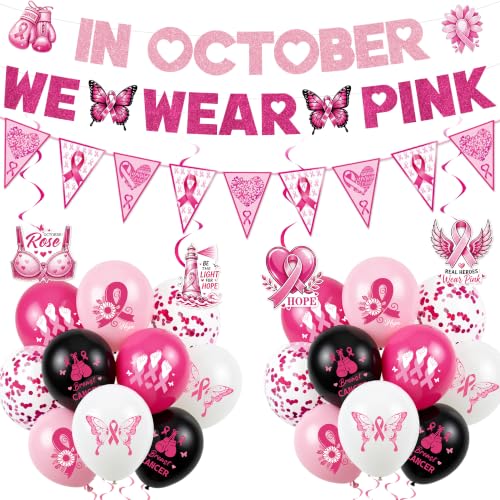 Breast Cancer Awareness Decorations, In October We Wear Pink Banner