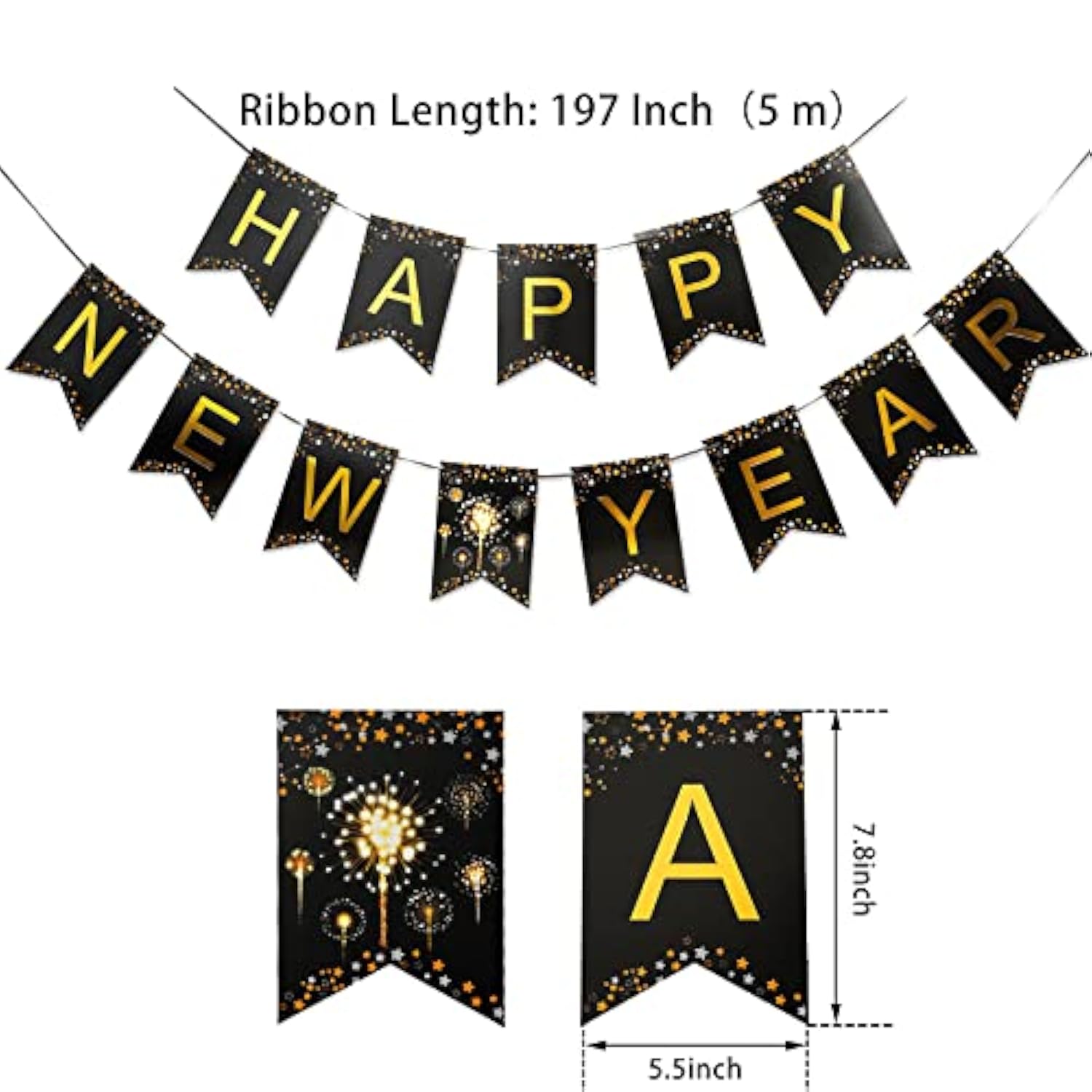 Happy New Year 2026 Gold Letter Banner Party Decorations