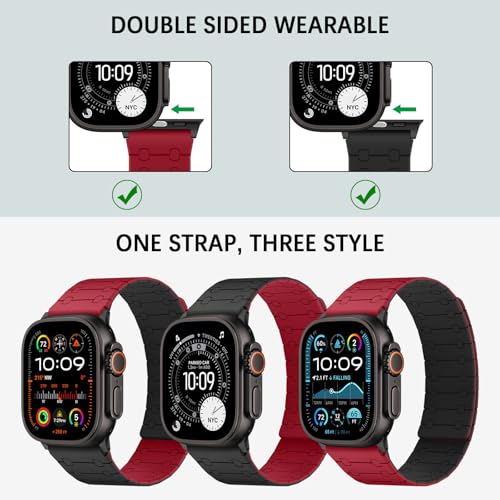 Double Sided Wearable Magnetic Band Compatible with  Watch Band 49mm 46mm 45mm 44mm 42mm for Men Women, Soft Silicone Strap for iWatch Ultra SE