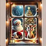 Merry Christmas Window Decorations – Cute Santa Claus And Reindeer With Snowflakes, Xmas Window Cover Banner Backdrop For Indoor Outdoor Holiday Party, Winter Home Decor, Christmas Poster 47×31 Inch