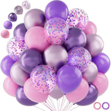 50Pcs Pink & Purple Confetti Balloons, 12-Inch Metallic Latex for Birthday & Party Decor