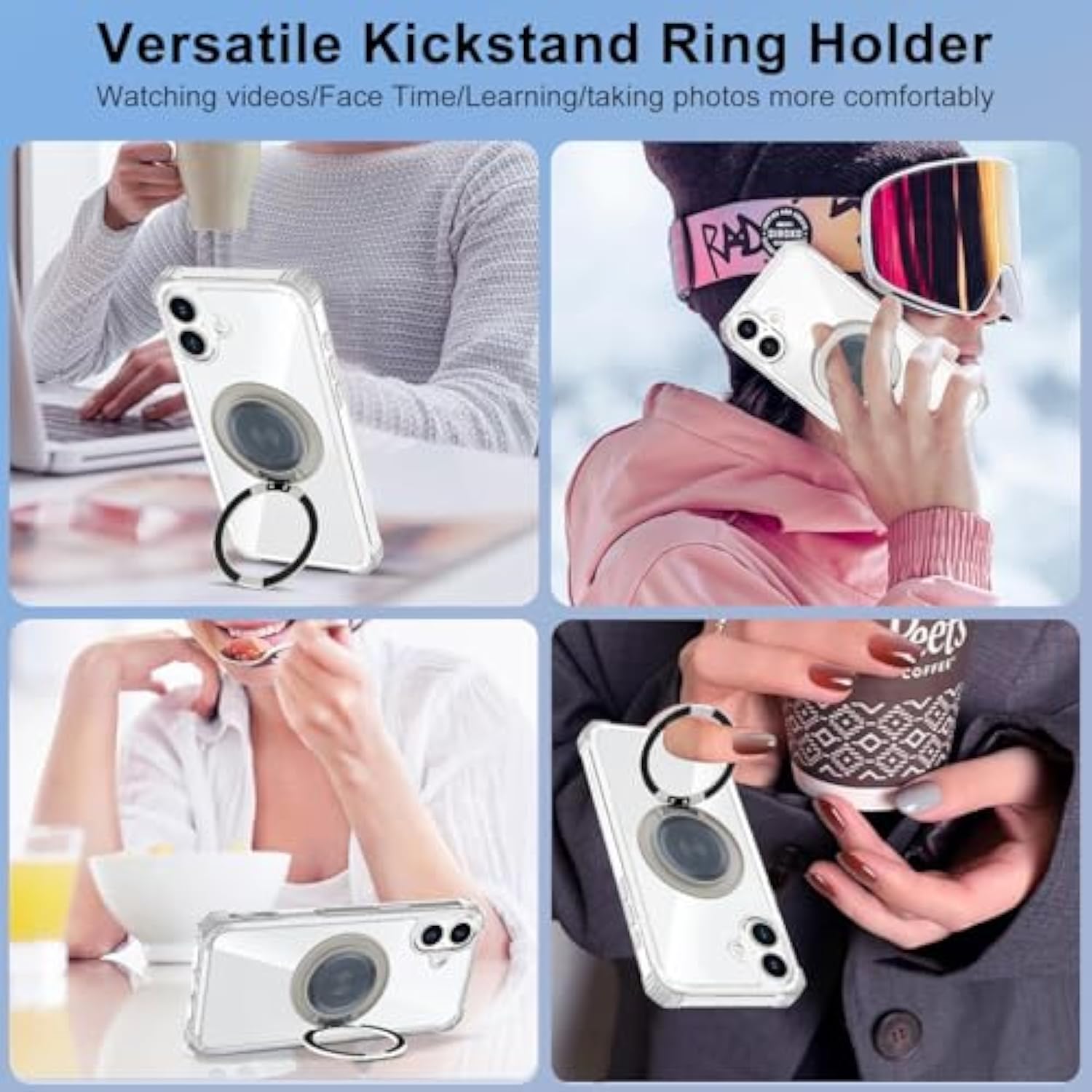 Clear Case For Iphone 16 Case With Magnetic 360 Rotatable Ring Stand [ Compatible With Magsafe ], Military Grade Heavy Duty Cover With Ring Kickstand For Women Men, Transparent