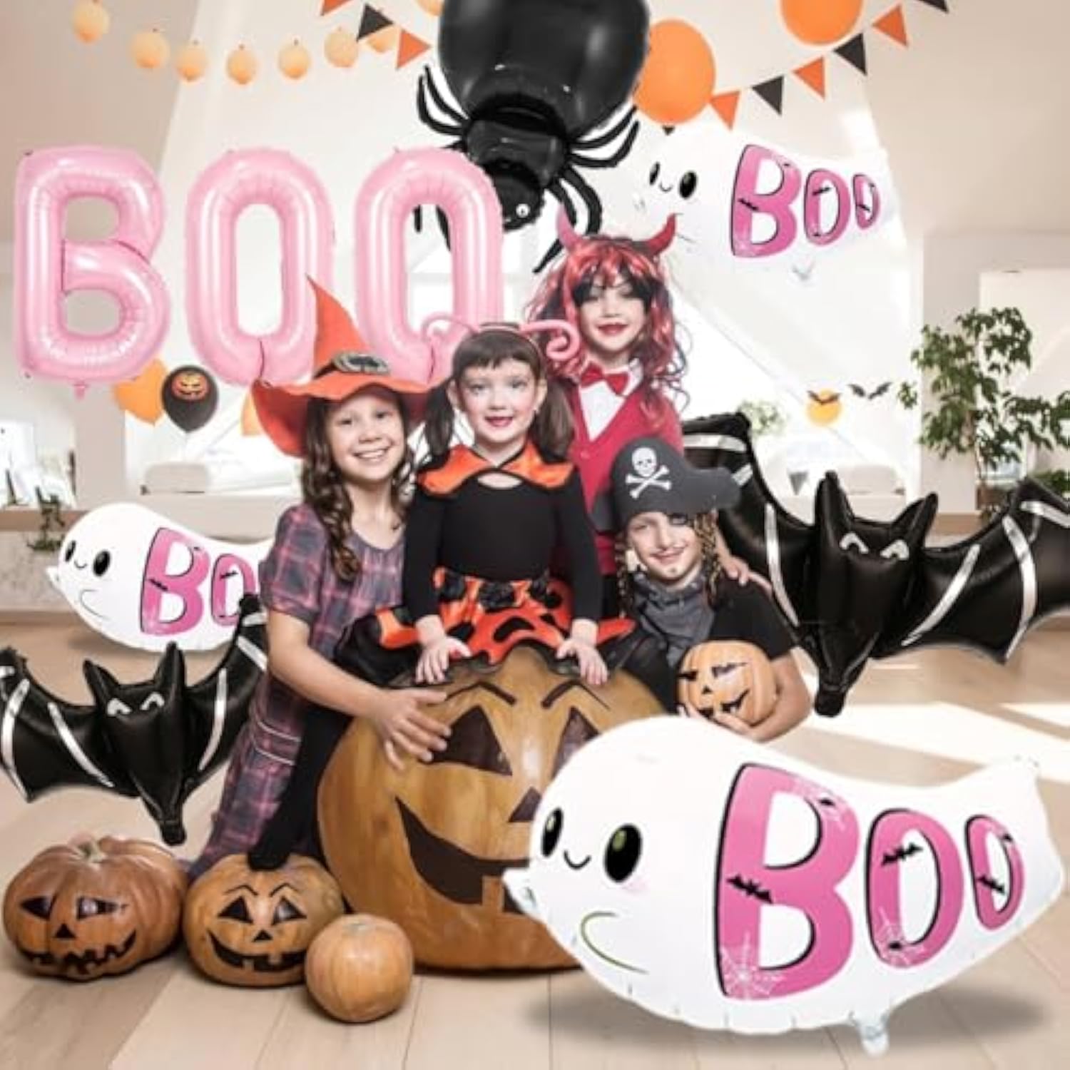 8pcs Halloween Bat Spider Boo Balloons Set Pink Foil Balloon Party Birthday Decorations