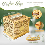 Glittery Gold Wedding Card Box With Lock, Wood Gift Card Box For Wedding Reception, Envelope Box For Party Graduation Birthday Baby Shower Decorations