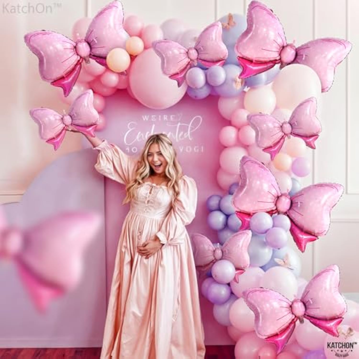 , Giant Pink Bow Balloons - 35 Inch, Pack Of 8 | Baby Shower Decorations For Girl | Bow Foil Balloons, Girls Gender Reveal Decorations | Pink Bow Birthday Decoration | Bridal Shower Decoration