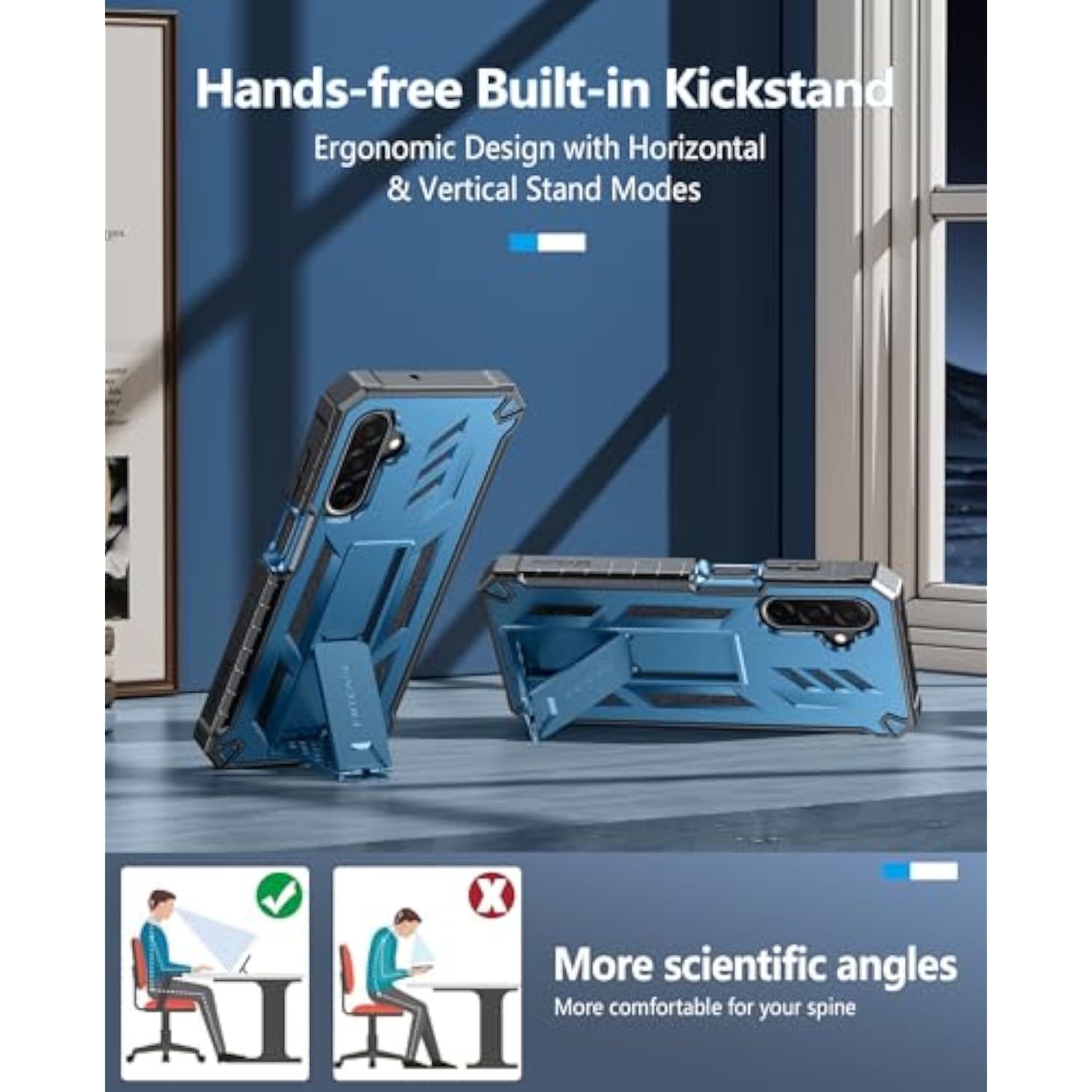 For Samsung Galaxy A26-5G Case: For Galaxy A16-5G Case Military Grade Drop Proof Protection Mobile Cover With Kickstand | Matte Textured Rugged Shockproof Protective Sturdy Phone Case - Blue