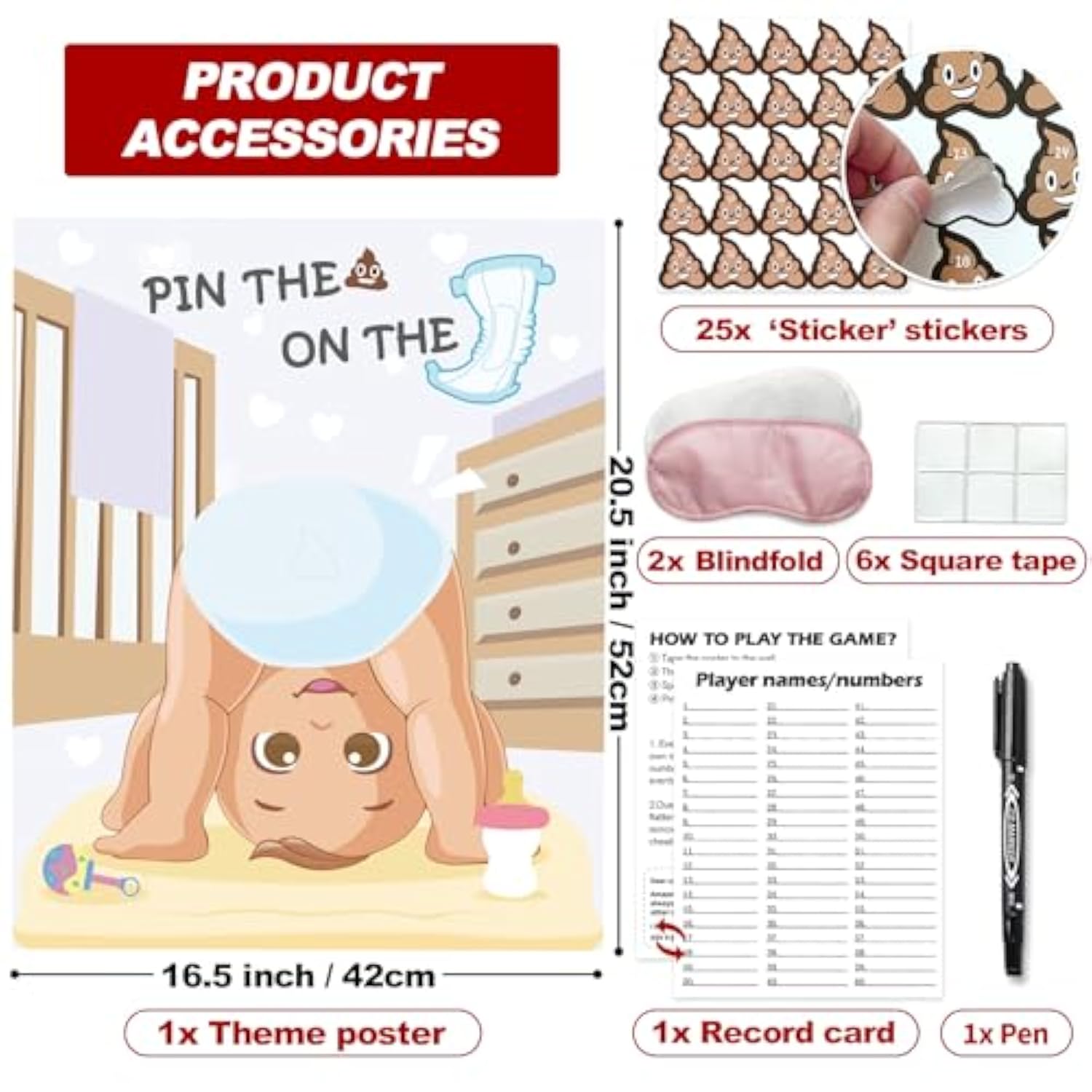 Baby Shower Games, Pin The Sticker On The Diaper, Baby Shower Games Activities Diaper Theme Party Games Supplies Favors For Adults Girl Boy 25 Guests