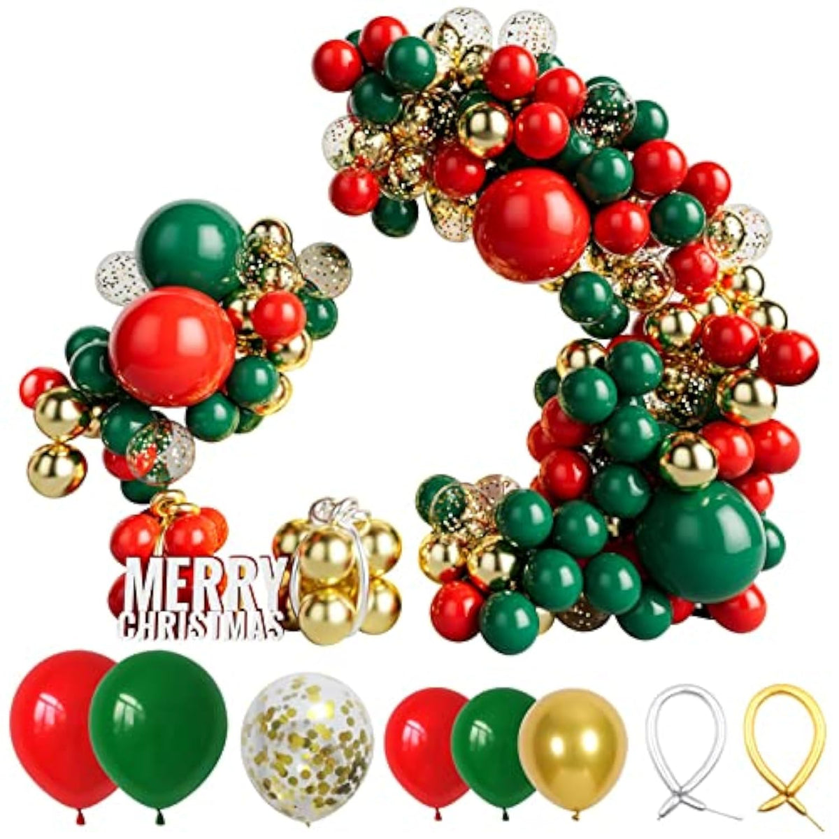 147Pcs Red Green And Gold Balloon Garland Kit - Red Green Gold Balloon And Gold Confetti Balloons For Birthday Baby Shower Wedding Christmas Party Decoration