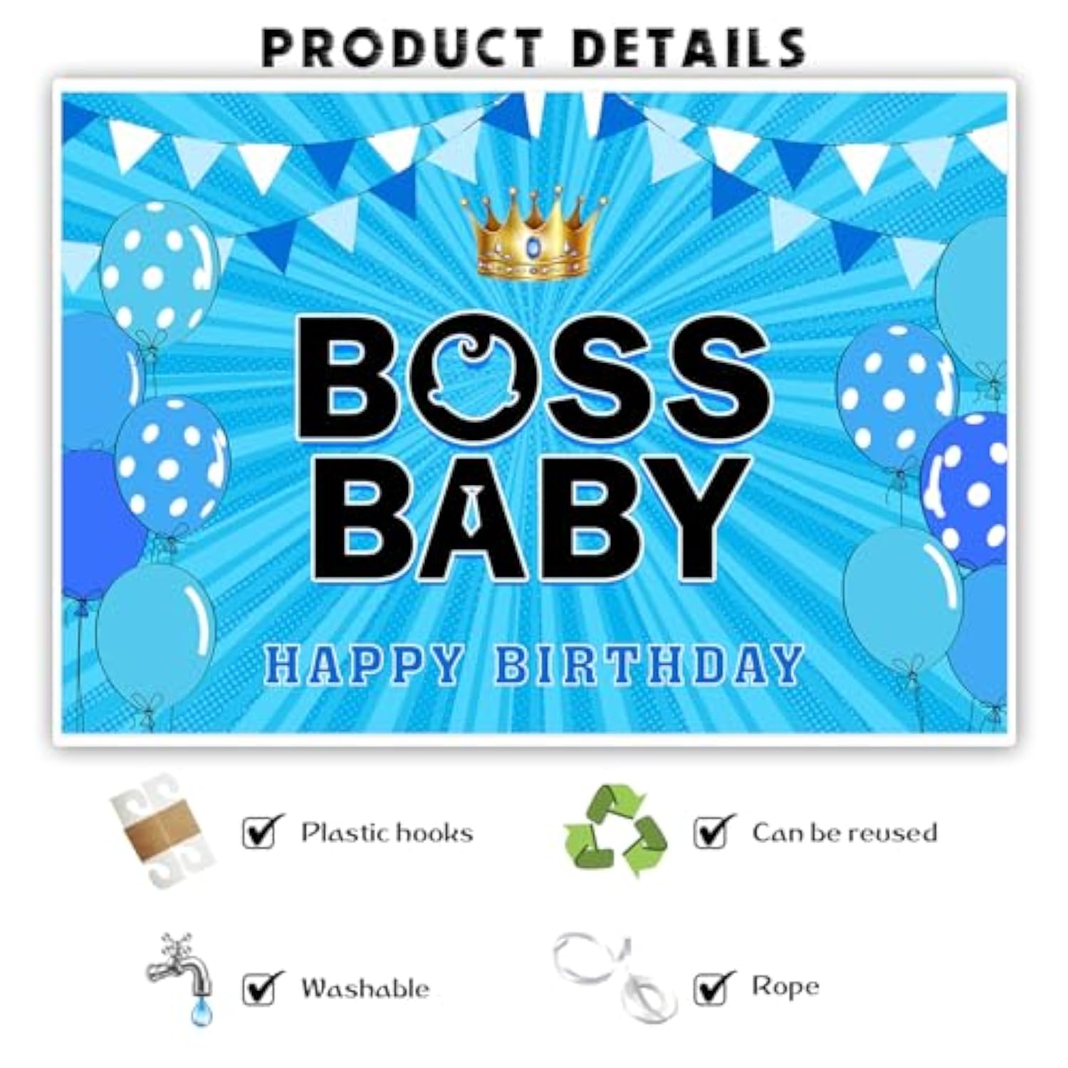 6×4 ft Boss Boy Backdrop for Baby Shower, Gender Reveal & 1st Birthday Photos