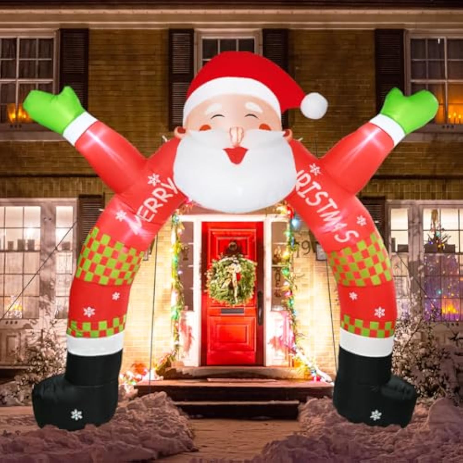 Inflatable Outdoor Christmas Decorations, 11 Ft Lighted Inflatable Christmas Santa Archway With Build In Led Light, Outd