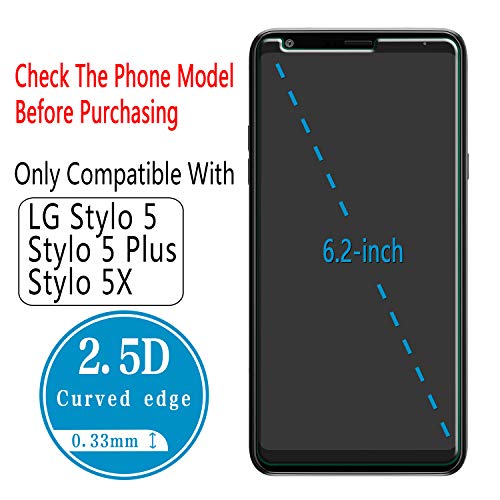 [2-Pack] Designed For LG Stylo 5, Stylo 5 Plus and Stylo 5X Tempered Glass Screen Protector, Easy to Install, Bubble Free