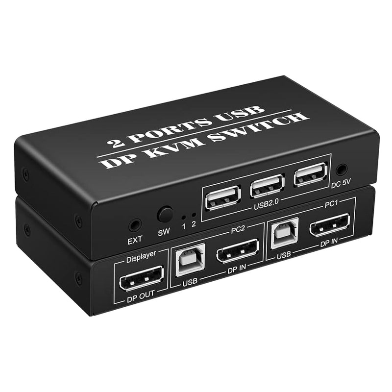 2 Port Displayport 2X1 Dp Kvm Switcher Switch Dp 1.2 4K@60Hz Supports Usb 2.0