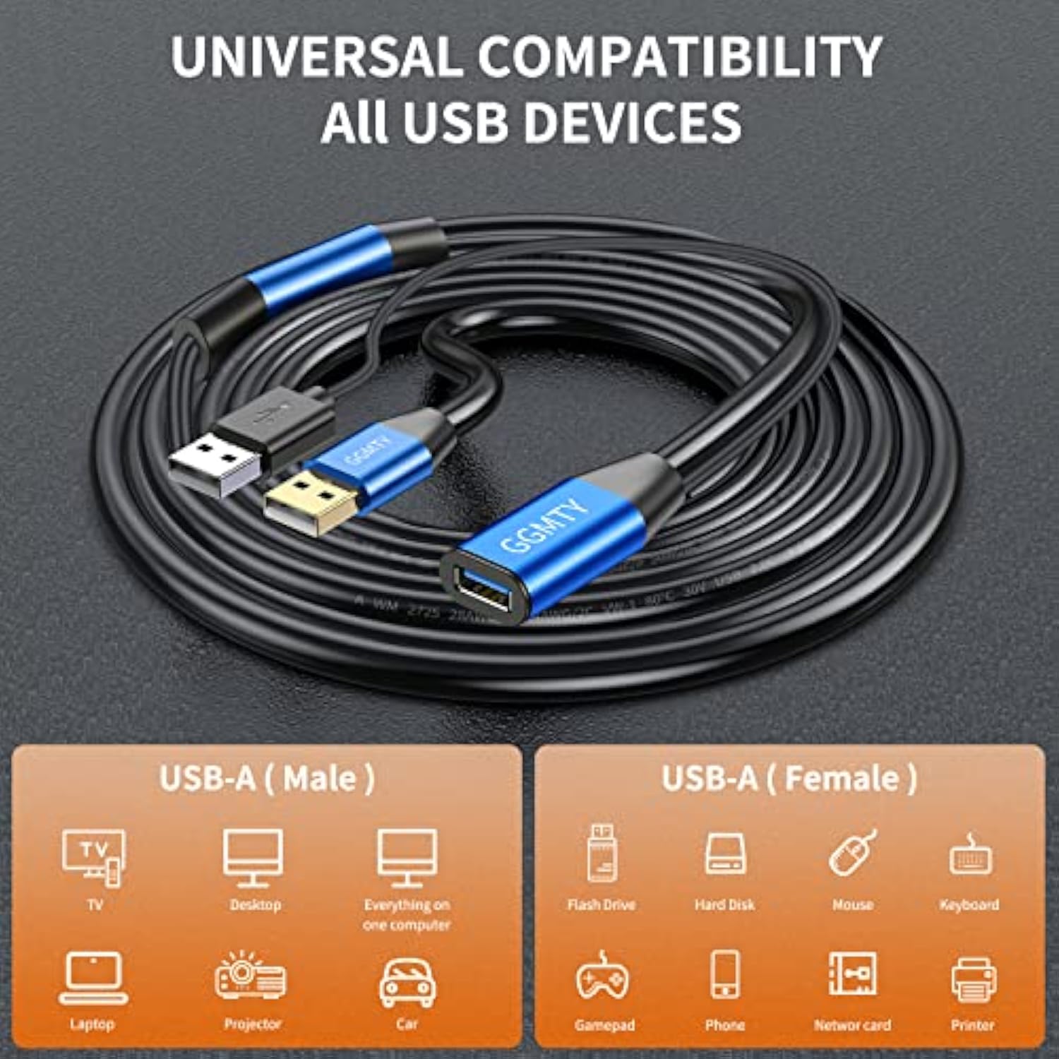 Usb 2.0 Type A Male To A Female Active Repeater Extension Cable 75Ft, High Speed 480 Mbps