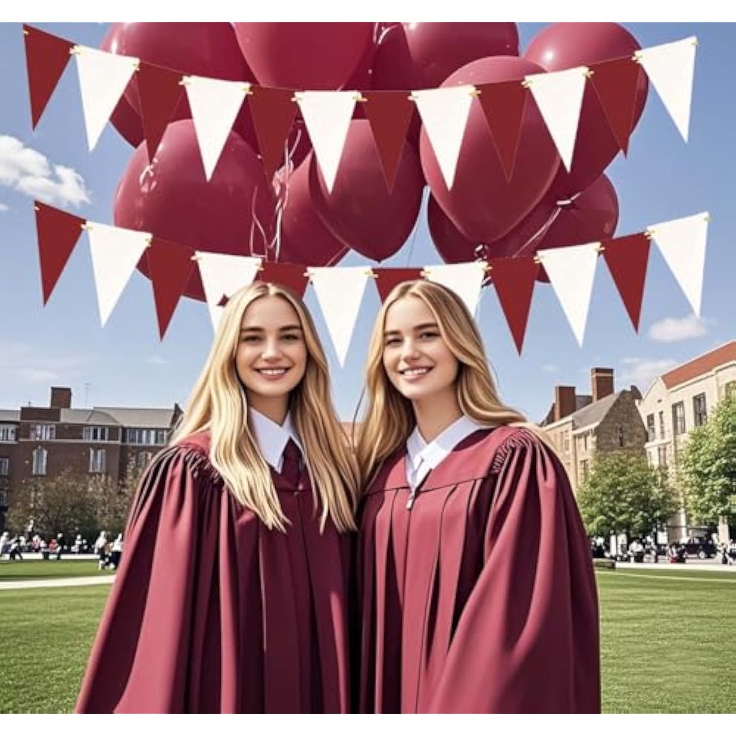 Graduation Decorations Maroon White 2026/Maroon Graduation Party Decorations Triangle Bunting Banner Maroon Grad Backdrop Burgundy Birthday