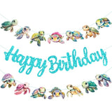 Sea Turtle Happy Birthday Banners 2Pcs Turtle Birthday Party Decorations Glitter Blue Under The Sea Turtles Theme Cutout Banners For Ocean Sea Animals Baby Shower Birthday Party Supplies