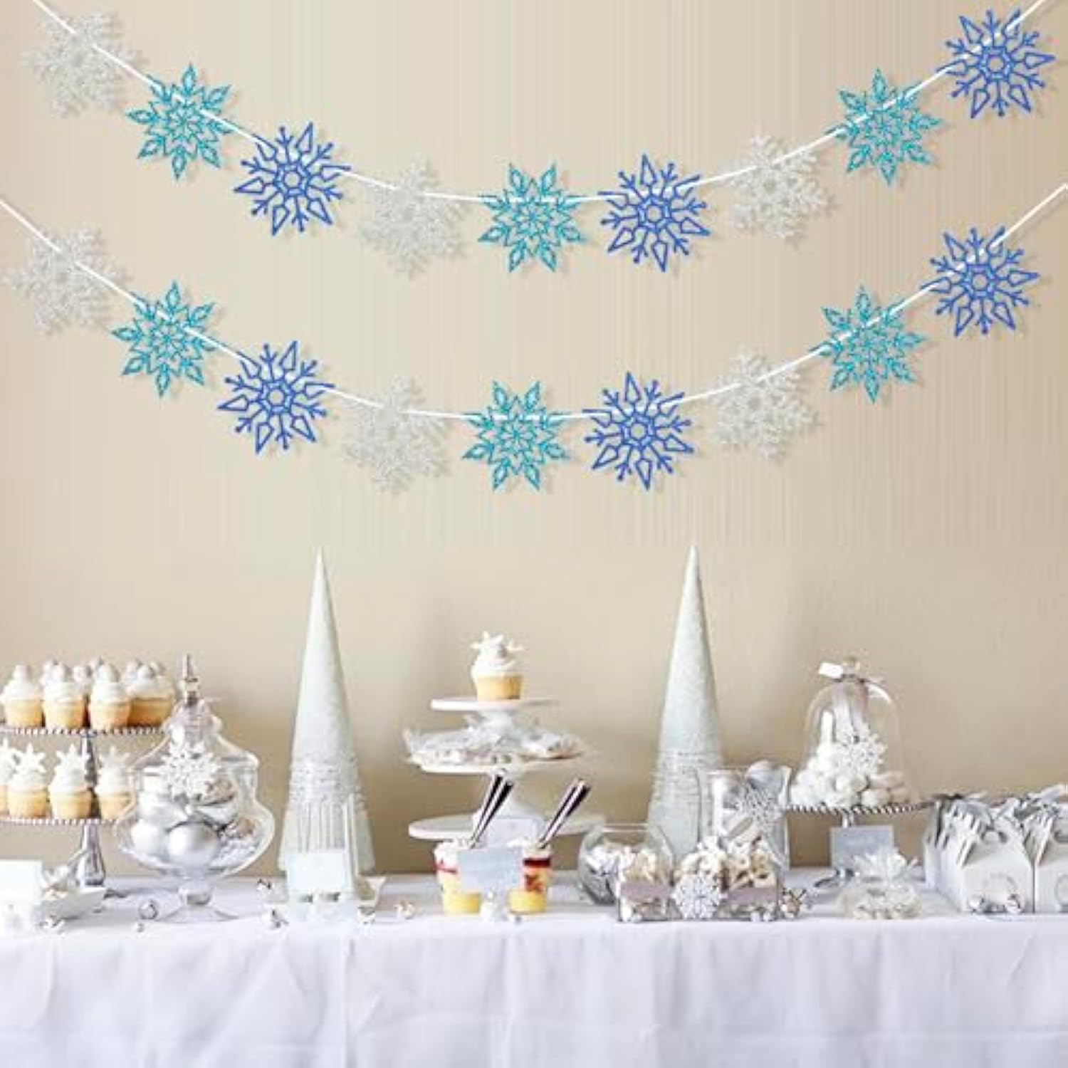 2 Pieces Snowflake Garland Banner Christmas Hanging Decorations, Winter Wonderland Decorations Frozen Birthday Party Supplies, Paper Snowflake Streamer For Holiday New Year Party Home Decor