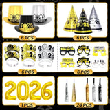 2026 New Year Party Supplies for 24 Guests with Hats, Tiaras, Glasses, and Accessories