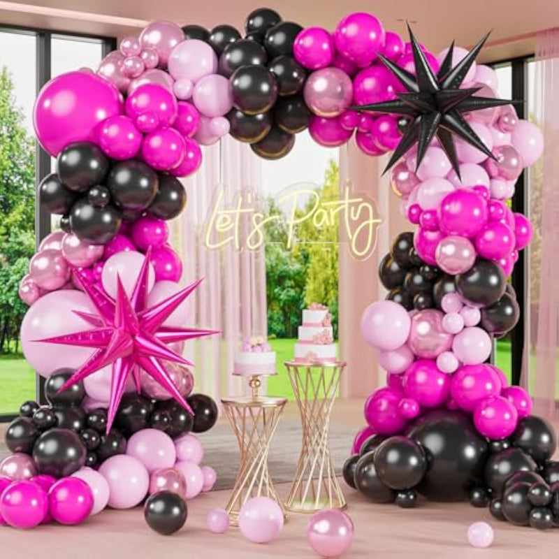Pink And Black Balloon Arch Garland Kit With Hot Pink Black Light Pink Metallic Pink Balloons For Baby Shower Bridal Shower Wedding Birthday Party Decorations