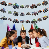 Monsters Trucks Banner Bunting Garlands – Pre-Assembled Trucks Off-Road Vehicles Theme Party Supplies | Truck & Cars Decorations For Monster Truck Theme Party, Kids’ Birthdays, Baby Showers, Playdates