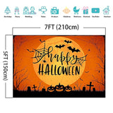 Happy Halloween Backdrop 7x5ft Orange Moon Graveyard Pumpkin Spider Web Party Decoration