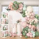 153Pcs Pink And Sage Green Balloon Arch Kit, Baby In Bloom Baby Shower Decorations For Girl Boxes With Letters (A-Z+Baby) For Boho Floral Baby Shower Birthday Gender Reveal Party Supplies