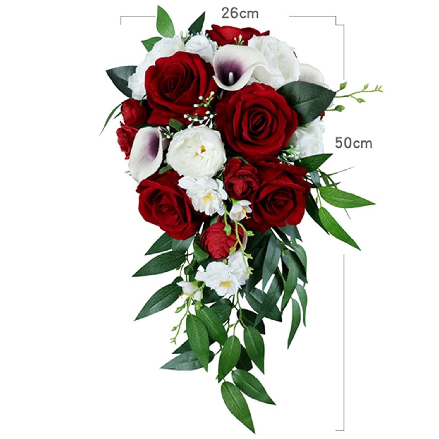 Wedding Bouquets For Bride, 10 Inch White Wine Red Calla Lily And Rose Artificial Toss Bouquet Wedding Outdoor Rustic Waterfall Cascading Bridal Bouquets For Wedding Ceremony And Anniversary