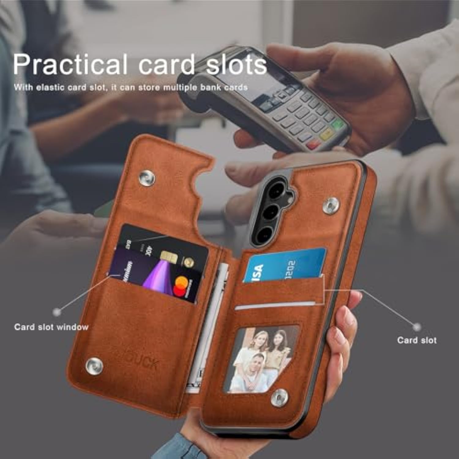 Samsung Galaxy S25 Wallet Case, RFID Blocking, Magnetic Clasp, Shockproof, Brown